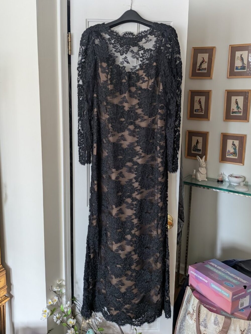 Vtg Victor Costa Saks Fifth Avenue Black Lace Nude Illusion Gown